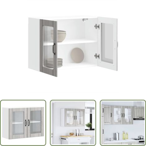 vidaXL Cocina organizada -  Armario de cocina de pared con puerta de cristal "Lucca" de, madera de ingeniería Sonoma gris