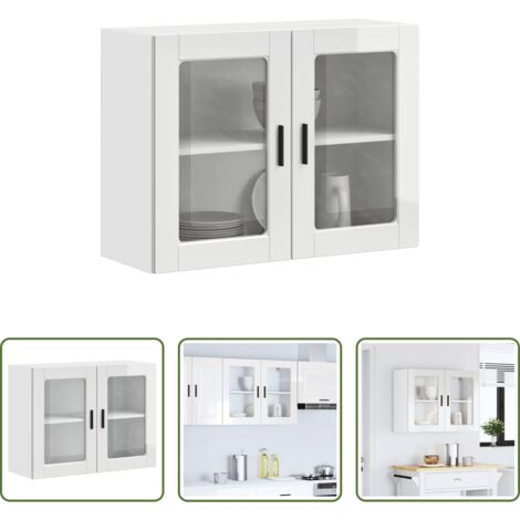 vidaXL Cocina organizada -  Armario pared para cocina puerta cristal Porto blanco brillante