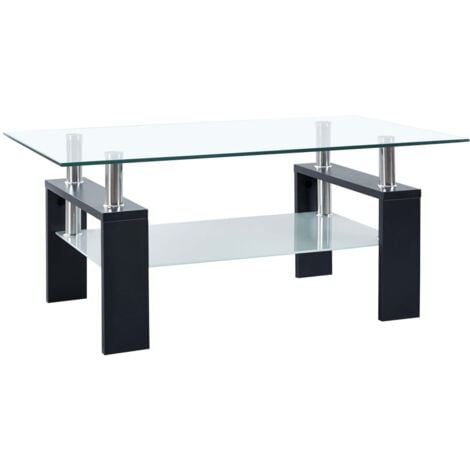 vidaXL Coffee Table Black and Transparent 95x55x40 cm Tempered Glass - Black