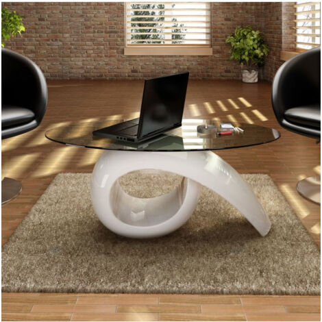 vidaXL Coffee Table with Oval Glass Top High Gloss White