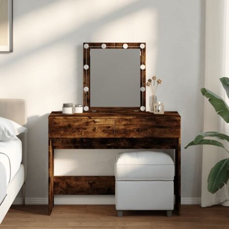 Vidaxl – Coiffeuse avec LED en chêne fumé 100x40x130 cm – 2 tiroirs – Miroir avec éclairage ajustable blanc chaud/froid – Charge max 35 kg