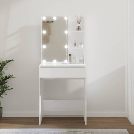 Vidaxl – Coiffeuse avec LED intégrées – Bois d'ingénierie blanc brillant – Dimensions 60x40x140 cm – Fixation murale incluse