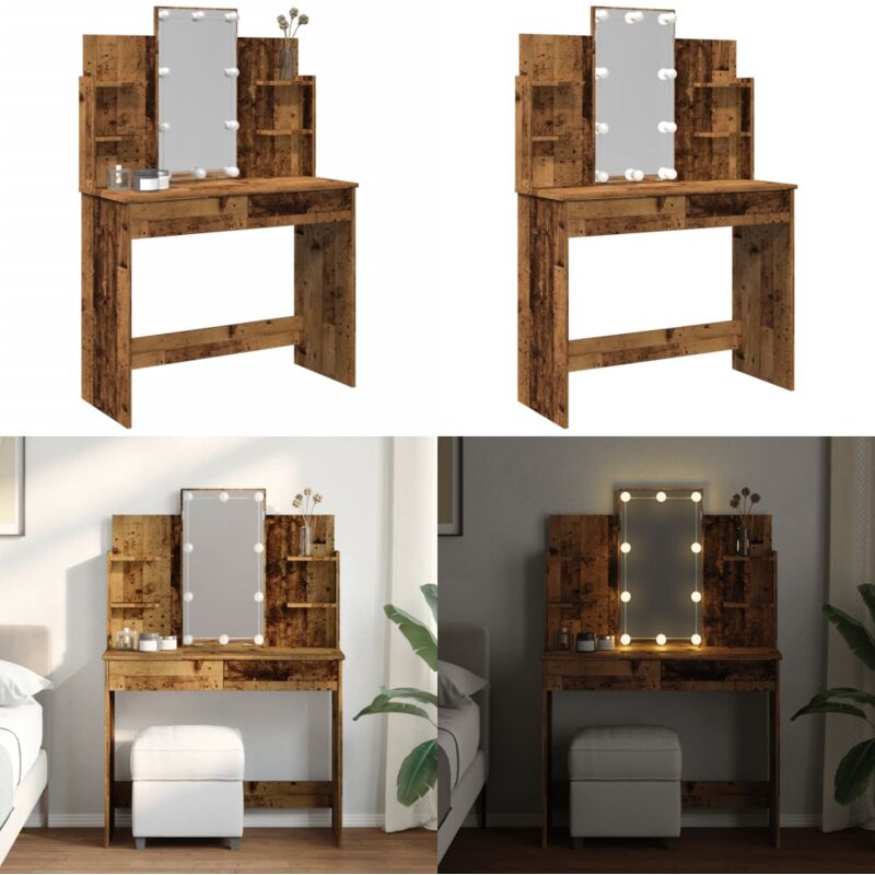 Vidaxl - Coiffeuse avec lumières led vieux bois 96x40x142 cm