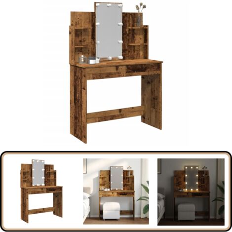 vidaXL Coiffeuse avec lumières LED vieux bois 96x40x142 cm