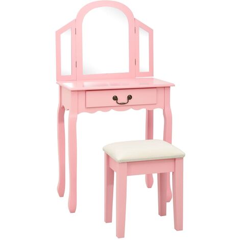 Vidaxl – Coiffeuse rose avec miroir ovale – Dimensions 65x36x128 cm – Bois de paulownia et MDF – Tiroir de rangement pratique