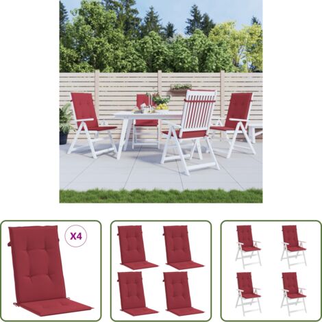 vidaXL Cojín alto -  Cojín silla de jardín respaldo alto 4 uds tela rojo 120x50x3 cm