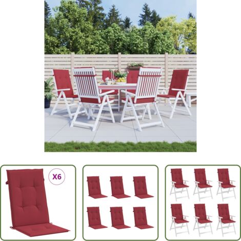 vidaXL Cojín alto -  Cojín silla de jardín respaldo alto 6 uds tela rojo 120x50x3 cm