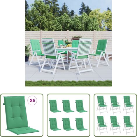 vidaXL Cojín alto -  Cojín silla de jardín respaldo alto 6 uds tela verde 120x50x3cm