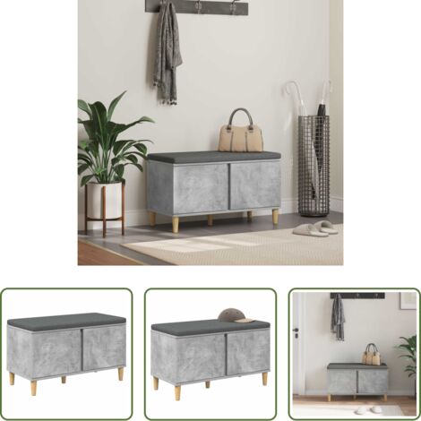 vidaXL Cojín -  Banco de entrada con cojín Gris Concreto 80 x 38 x 46 cm
