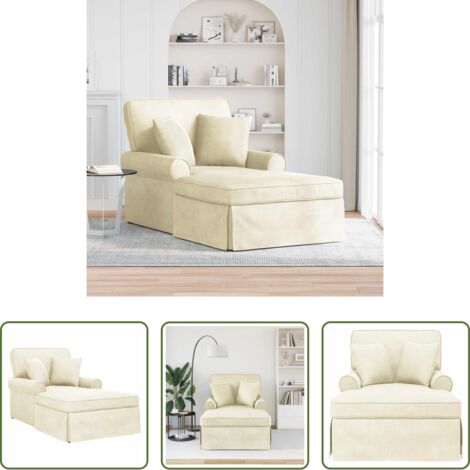 vidaXL Cojín -  Chaise Lounge con Falda con cojín 3 pcs Crema Tela de Pana