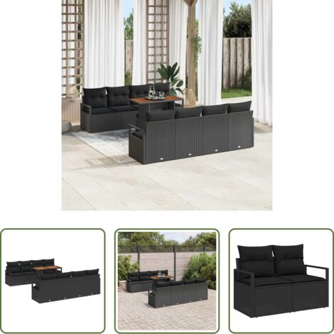 vidaXL Cojín -  Conjunto de sofá de jardín con cojín 9 pcs Negro y Marrón