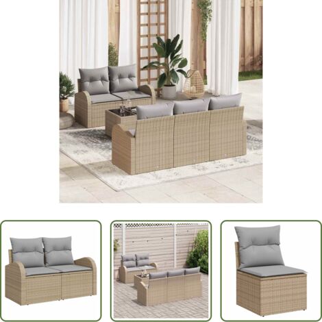 vidaXL Cojín -  Conjunto de sofá de jardín con cojín Manual 6 pcs Beige y gris
