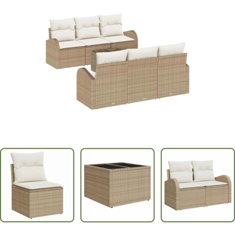 vidaXL Cojín -  Conjunto de sofá de jardín con cojín Manual 7 pcs Beige y Crema