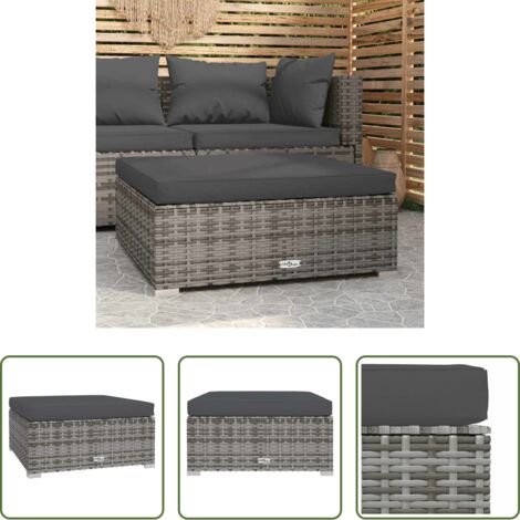 vidaXL Cojín de asiento -  Reposapiés de jardín con cojín ratán sintético gris 70x70x30 cm