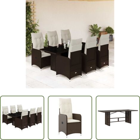 vidaXL Cojín de asiento -  Set de mesa y sillas jardín 7 pzas con cojines ratán PE marrón