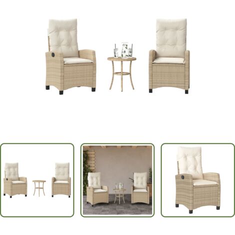 vidaXL Cojín de asiento -  Sillas y mesita de jardín 3 piezas ratán sintético cojín beige