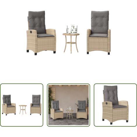 vidaXL Cojín de asiento -  Sillas y mesita de jardín 3 piezas ratán sintético cojín beige