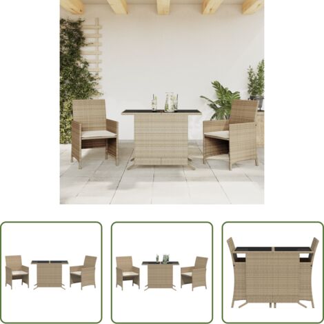 vidaXL Cojín de asiento -  Sillas y mesita de jardín 3 piezas ratán sintético cojín beige