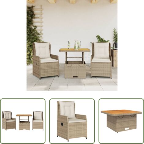 vidaXL Cojín de asiento -  Sillas y mesita de jardín 3 piezas ratán sintético cojín beige