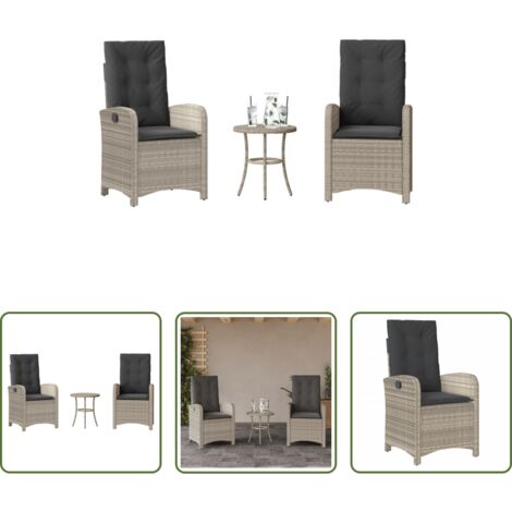 vidaXL Cojín de asiento -  Sillas y mesita de jardín 3 piezas ratán sintético cojín gris