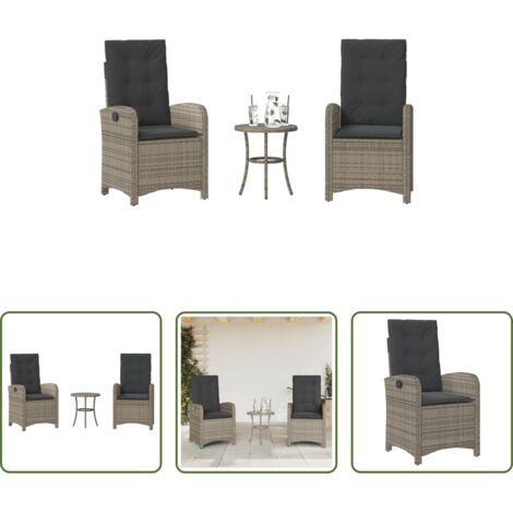 vidaXL Cojín de asiento -  Sillas y mesita de jardín con cojines 3 piezas ratán PE gris