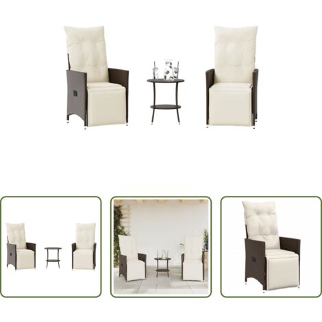 vidaXL Cojín de asiento -  Sillas y mesita de jardín con cojines 3 piezas ratán PE marrón