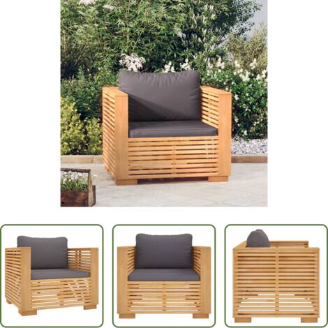 vidaXL Cojín de asiento -  Sillón de jardín con cojines gris oscuro madera maciza teca