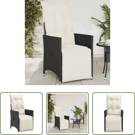 vidaXL Cojín de asiento -  Sillón reclinable de jardín con cojines ratán sintético negro