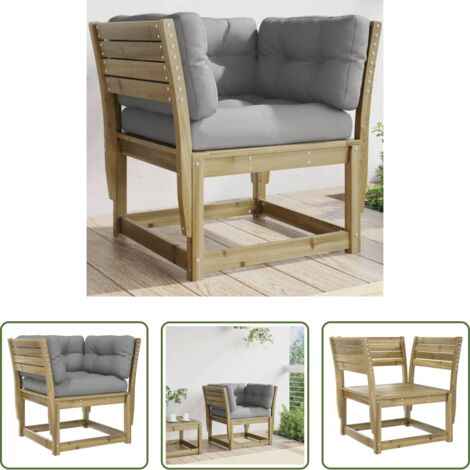 vidaXL Cojín de asiento -  Sofá jardín con reposabrazos con cojines madera pino impregnada