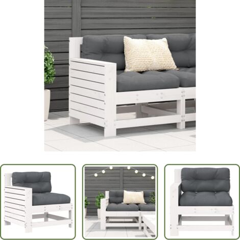 vidaXL Cojín de asiento -  Sofá jardín con reposabrazos y cojín madera maciza pino blanco