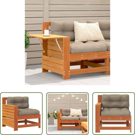 vidaXL Cojín de asiento -  Sofá jardín con reposabrazos y cojín madera pino marrón cera