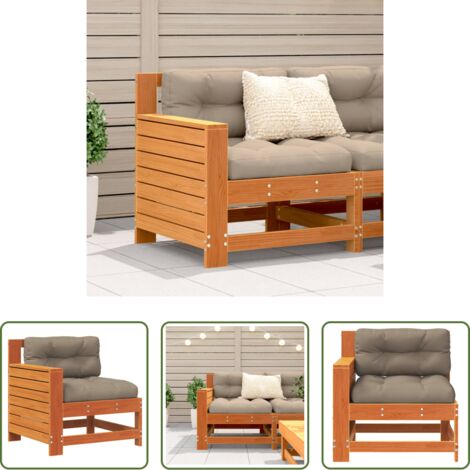 vidaXL Cojín de asiento -  Sofá jardín con reposabrazos y cojín madera pino marrón cera