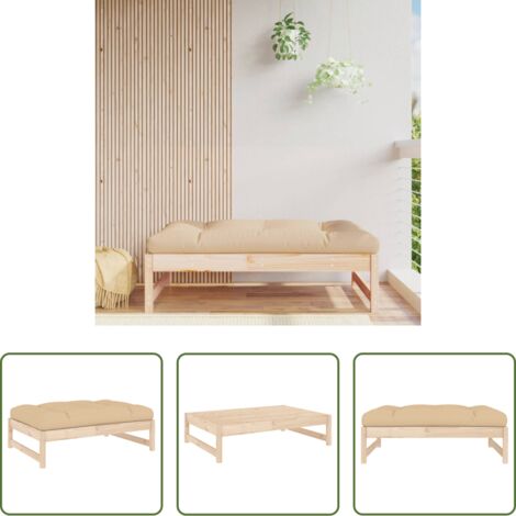 vidaXL Cojín de asiento -  Taburete de jardín madera maciza de pino 120x80 cm
