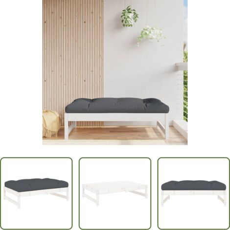 vidaXL Cojín de asiento -  Taburete de jardín madera maciza de pino blanco 120x80 cm