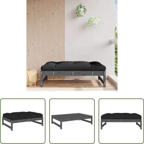 vidaXL Cojín de asiento -  Taburete de jardín madera maciza de pino gris 120x80 cm