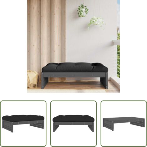 vidaXL Cojín de asiento -  Taburete de jardín madera maciza de pino gris 120x80 cm