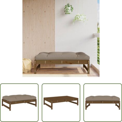 vidaXL Cojín de asiento -  Taburete de jardín madera maciza de pino marrón miel 120x80 cm
