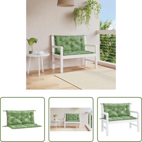 vidaXL Cojín de banco -  Cojines banco jardín 2 uds tela estampado de hojas 100x50x7 cm