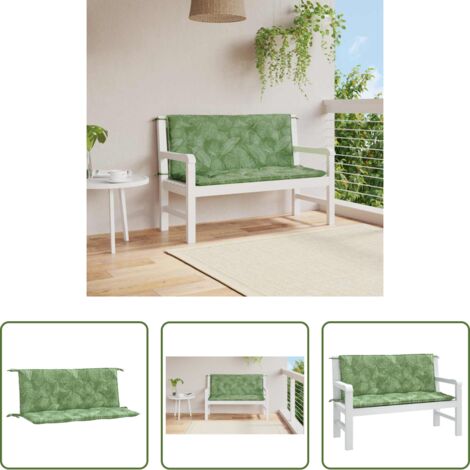 vidaXL Cojín de banco -  Cojines banco jardín 2 uds tela estampado de hojas 120x50x7 cm