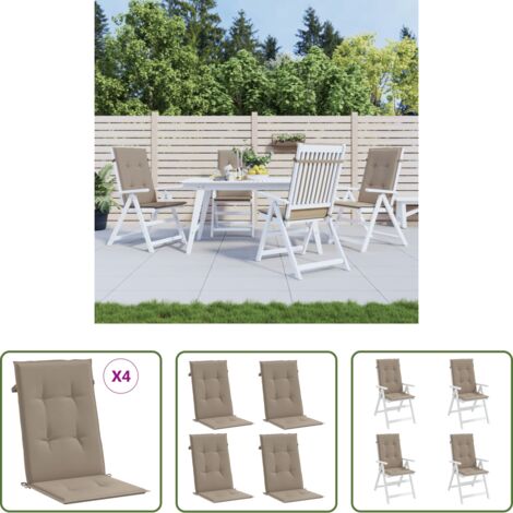 vidaXL Cojín de exterior -  Cojín silla de jardín respaldo alto 4 uds tela taupé 120x50x3cm