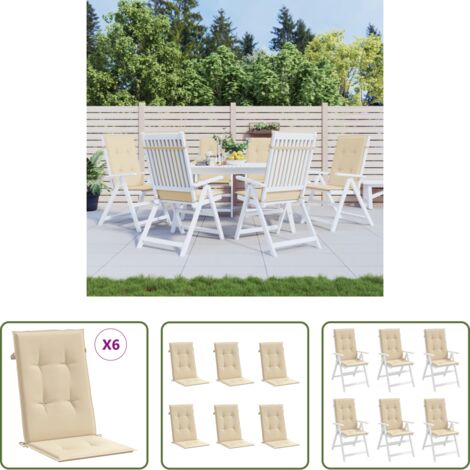 vidaXL Cojín de exterior -  Cojín silla de jardín respaldo alto 6 uds tela beige 120x50x3cm