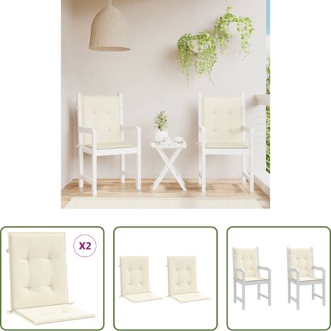 vidaXL Cojín de exterior -  Cojín silla jardín respaldo bajo 2 uds tela Oxford crema
