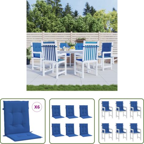 vidaXL Cojín de exterior -  Cojín silla jardín respaldo bajo 6 uds tela Oxford azul