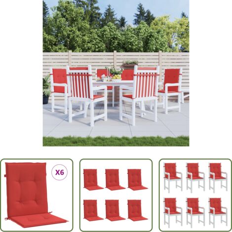 vidaXL Cojín de exterior -  Cojín silla jardín respaldo bajo 6 uds tela Oxford rojo