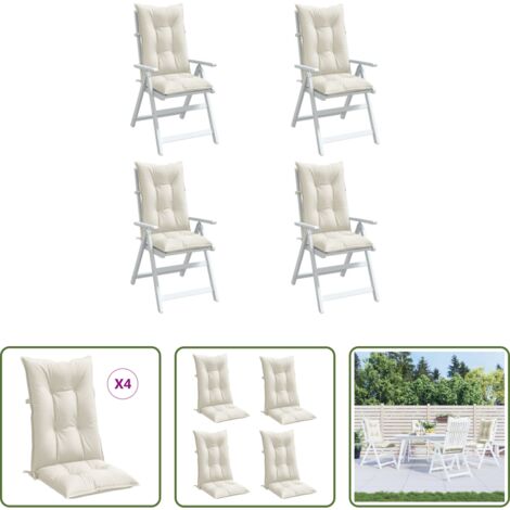 vidaXL Cojín de exterior -  Cojines silla respaldo alto 4 uds tela crema melange 120x50x7cm