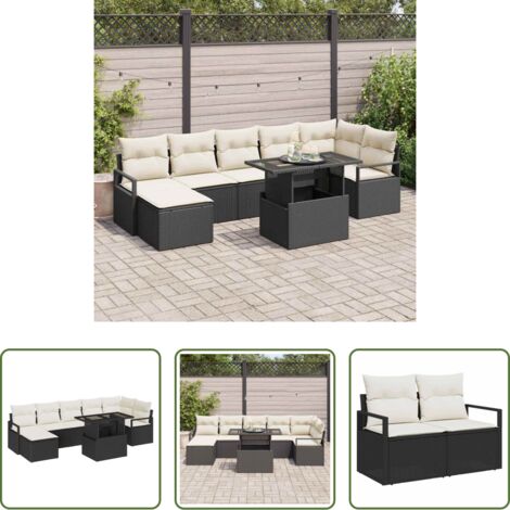 vidaXL Cojín de exterior -  Conjunto de sofá de jardín con cojín 8 pcs Negro y crema