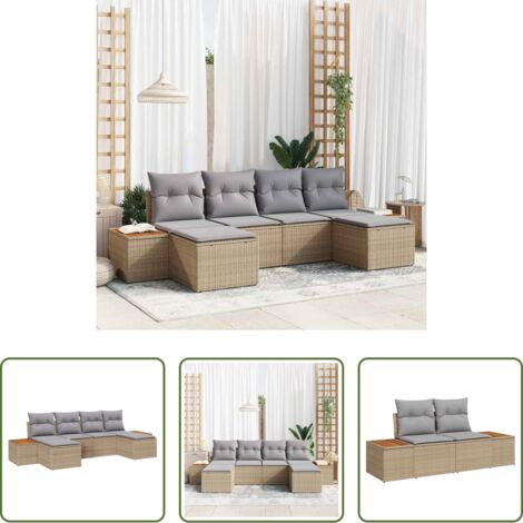 vidaXL Cojín de jardín -  Conjunto de sofá de jardín con cojín 6 pcs Beige y Gris Claro
