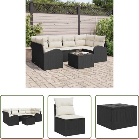 vidaXL Cojín de jardín -  Conjunto de sofá de jardín con cojín Manual 7 pcs Negro y crema