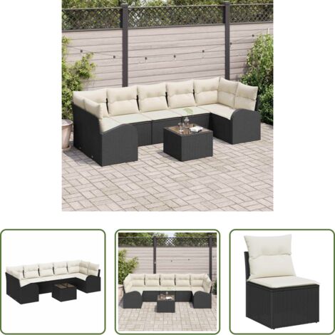 vidaXL Cojín de jardín -  Conjunto de sofá de jardín con cojín Manual 8 pcs Negro y crema