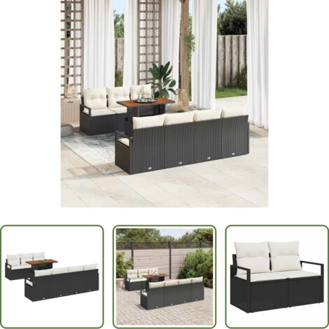 vidaXL Cojín de jardín -  Conjunto de sofá de jardín con cojín Manual 8 pcs Negro y crema